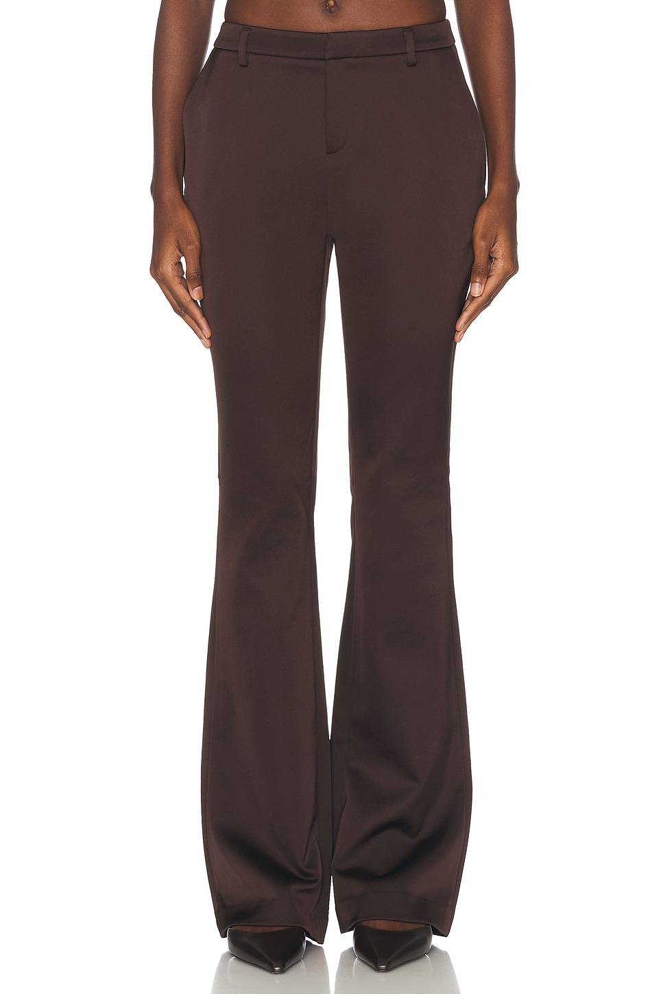 SEROYA Elvira Heavy Satin Flare Trouser in Brown. - 10 also