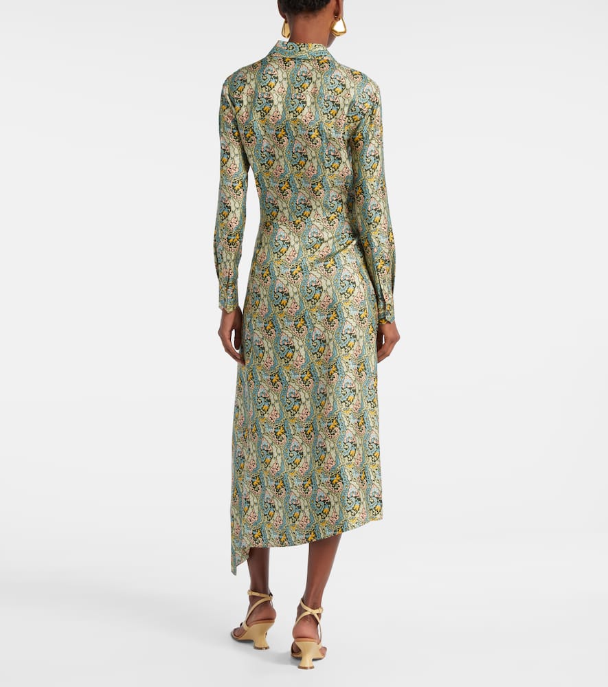 Paisley silk satin wrap dress
