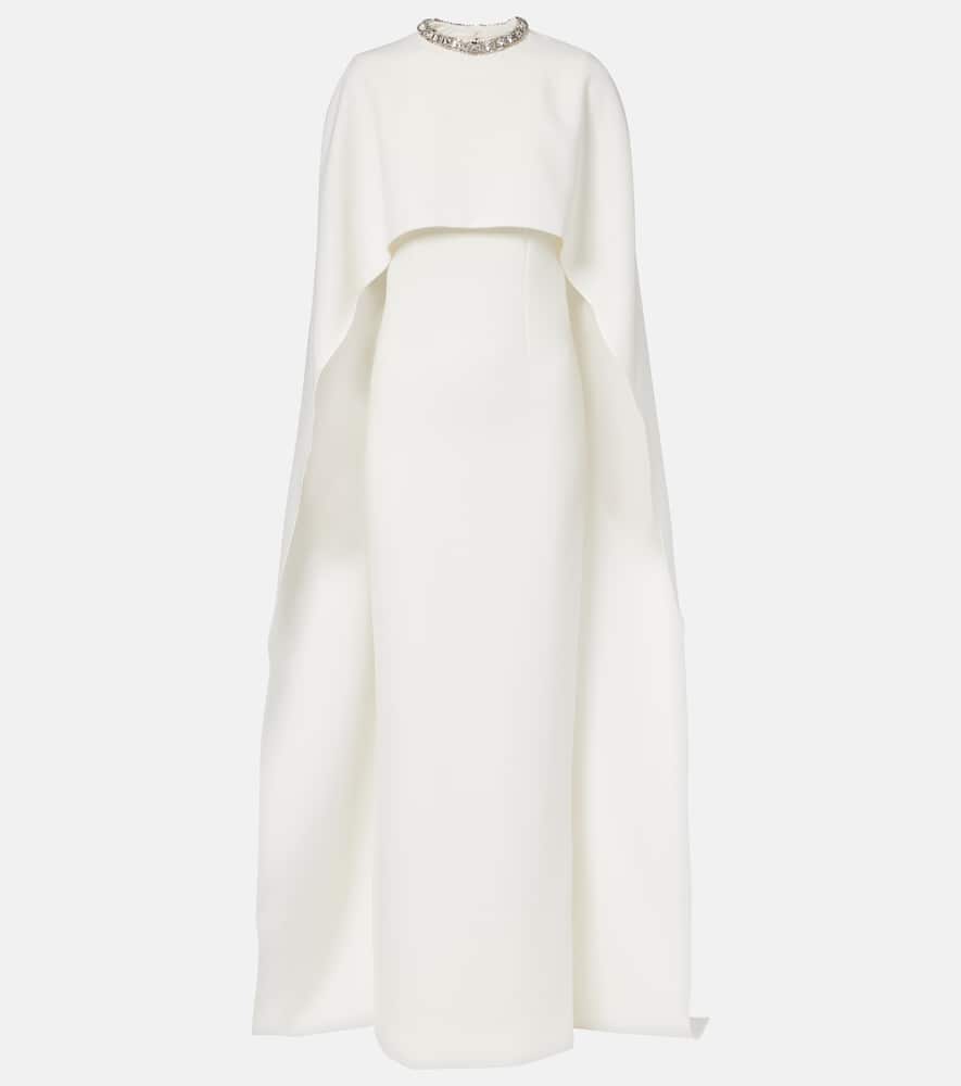 Crystal-embellished caped crêpe gown