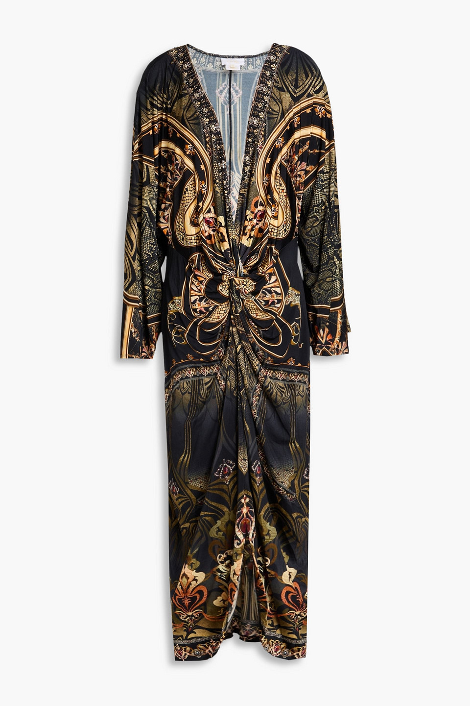 Twisted printed jersey midi dress - Yellow - 4XL