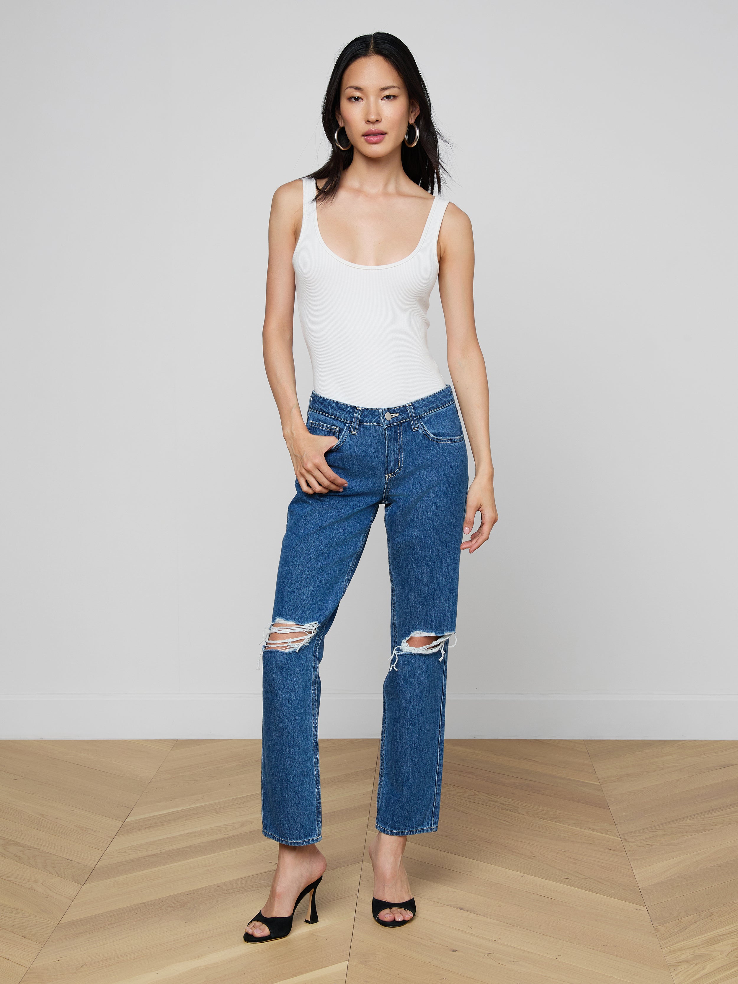 Nevia Slouchy Straight-Leg Jean In Memphis Destruct