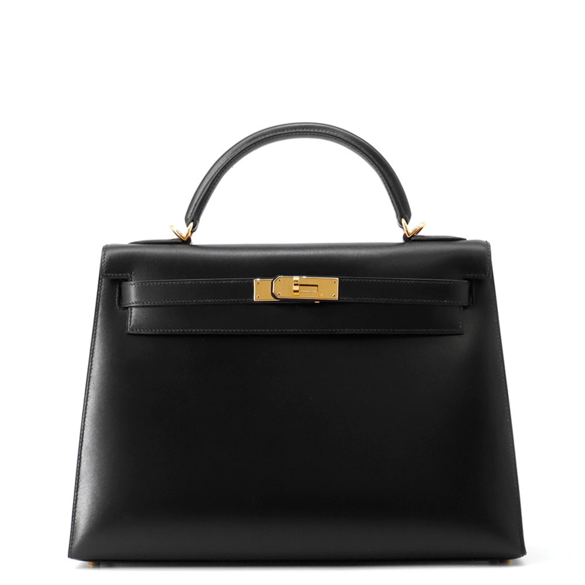 Hermes Black Box Calf Leather Handbag Pre-Owned