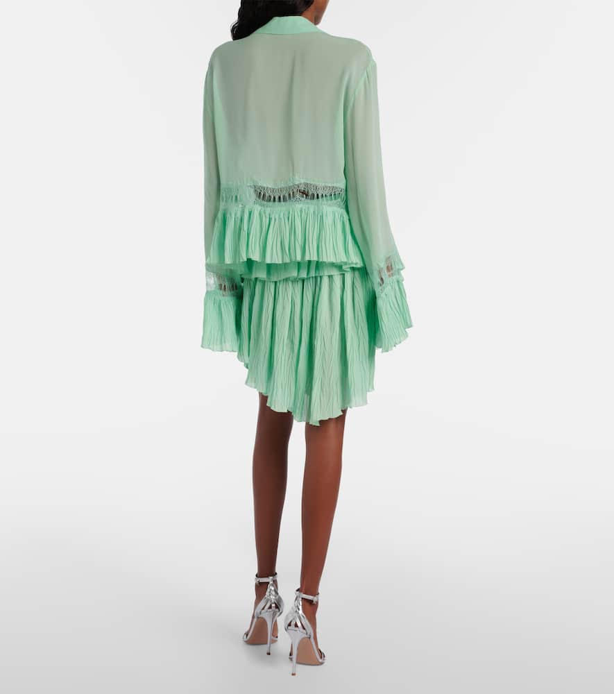 Plissé tiered georgette miniskirt