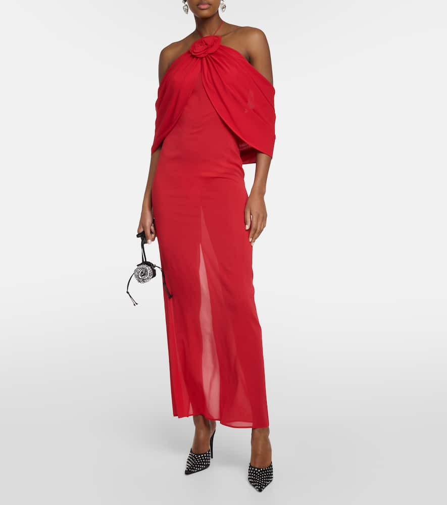 Floral-appliqué silk blend gown
