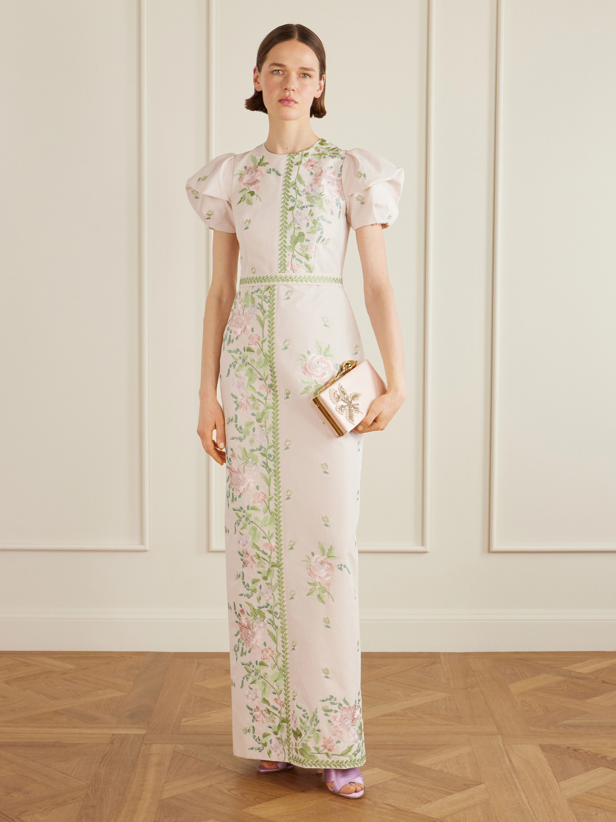 Floral-embroidered Cotton-faille Gown - Pink