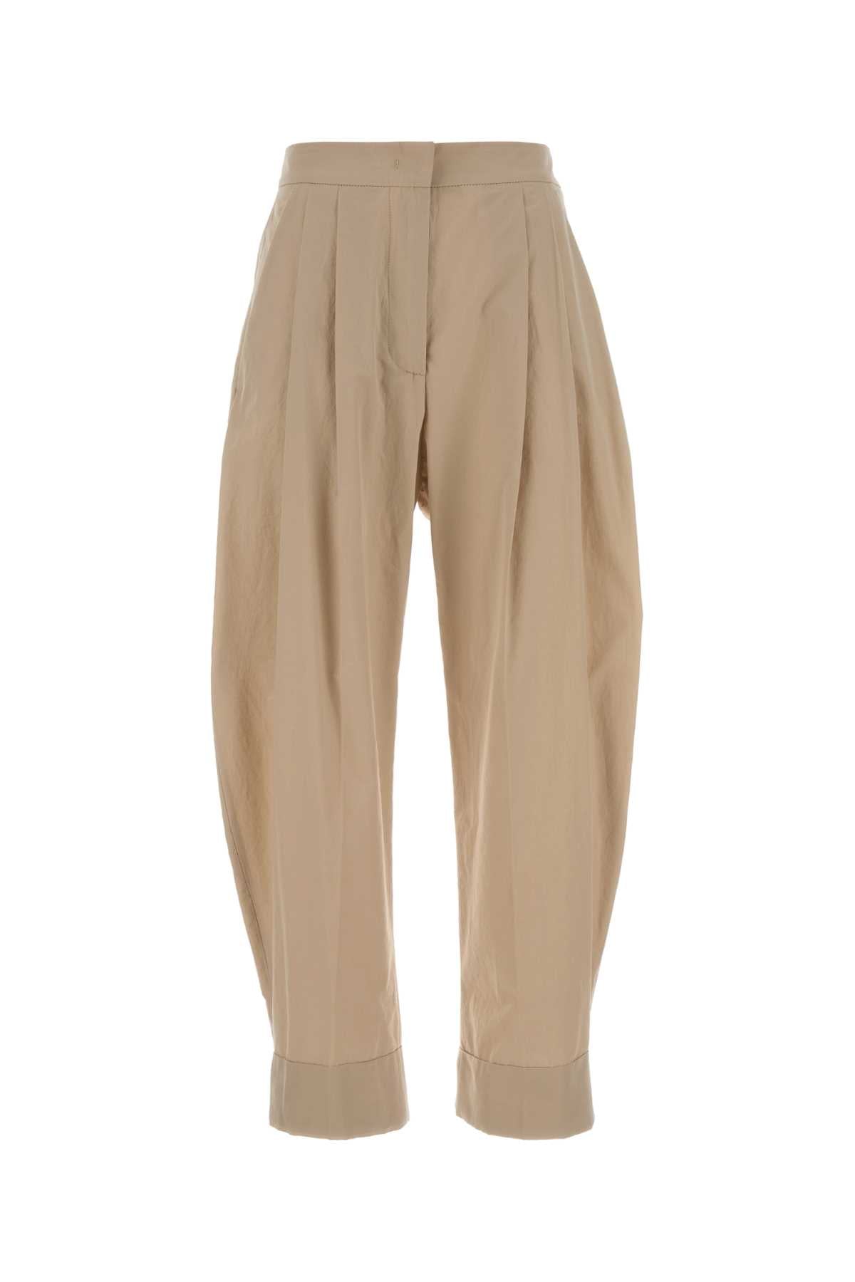 Pleated Cotton Trousers — Beige
