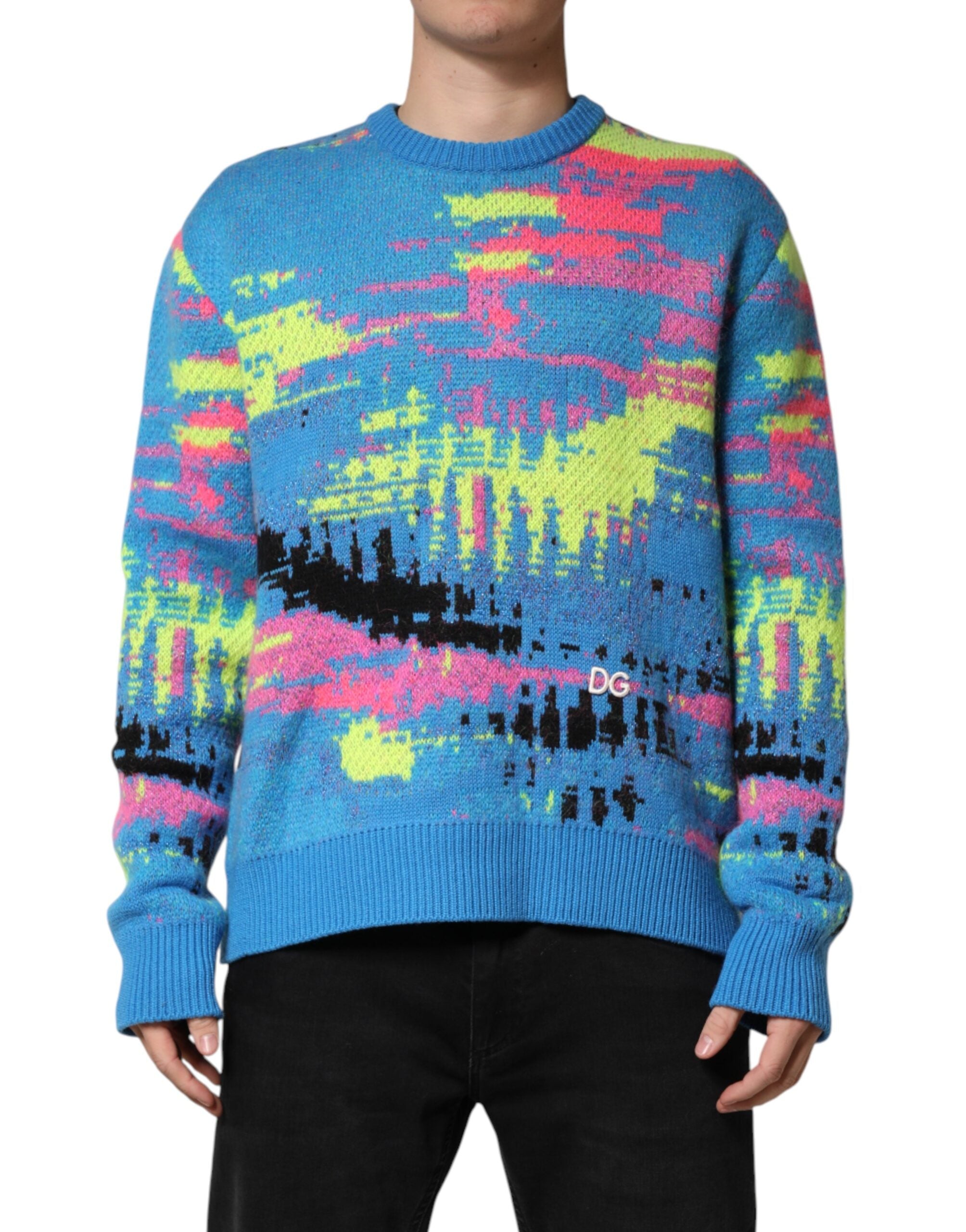 Intarsia-Knit Graphic Sweater — Blue
