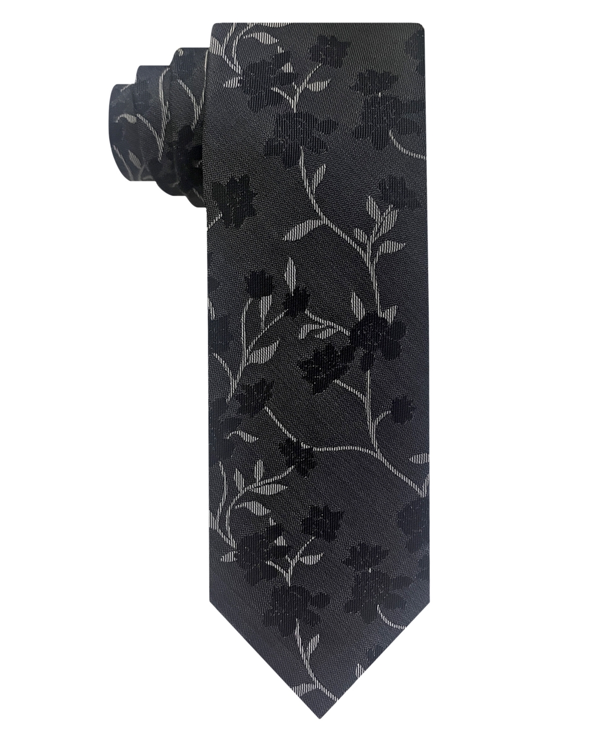Men's Tonal Floral Slim Tie - Black