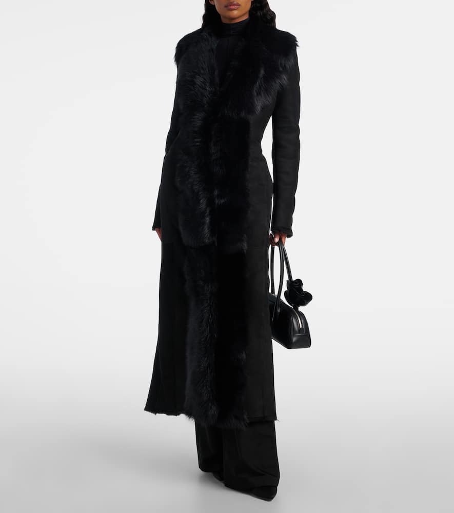 Shearling-trimmed suede coat