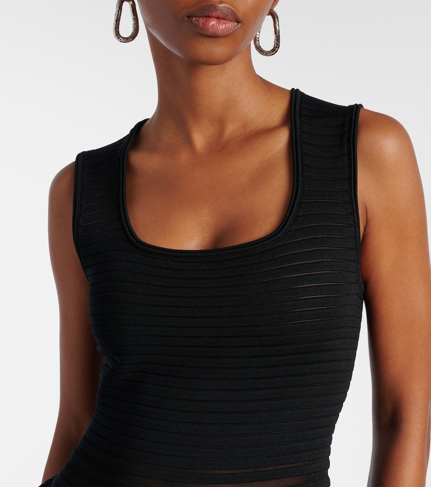 Lottie ribbed-knit sheer minidress