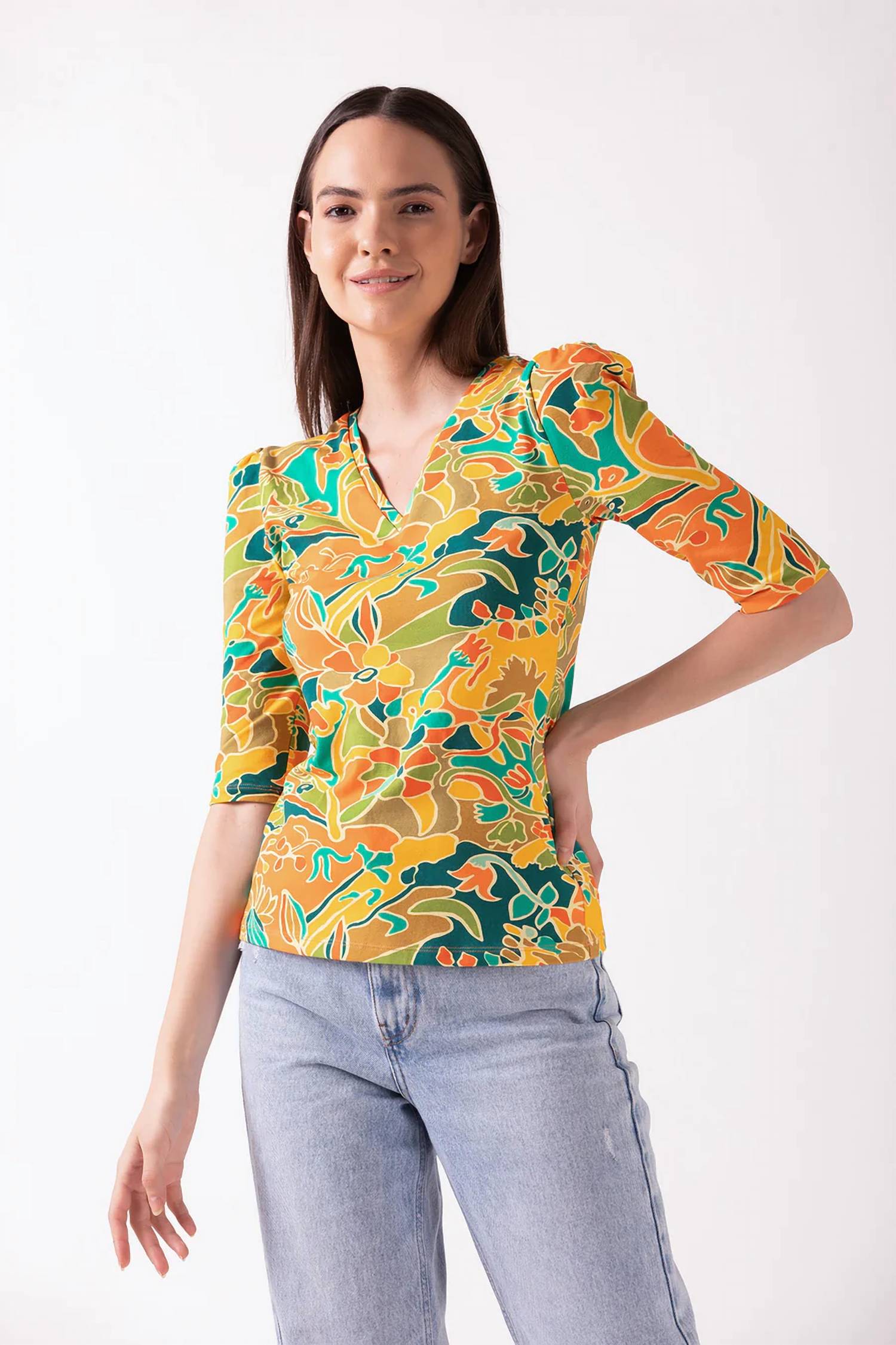 Lina Knit Top In Multi Orange