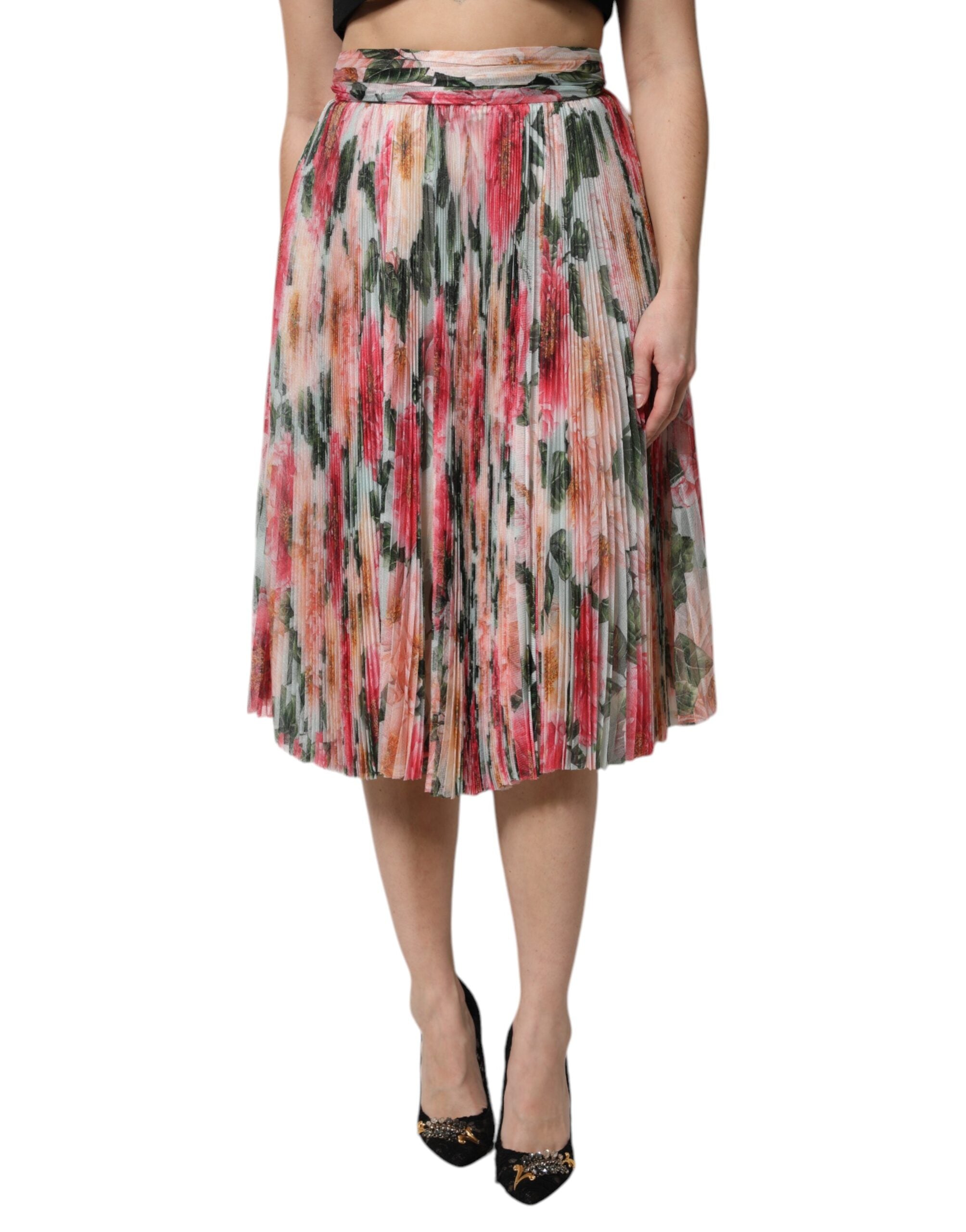 Floral Pleated Silk Skirt — Multicolor