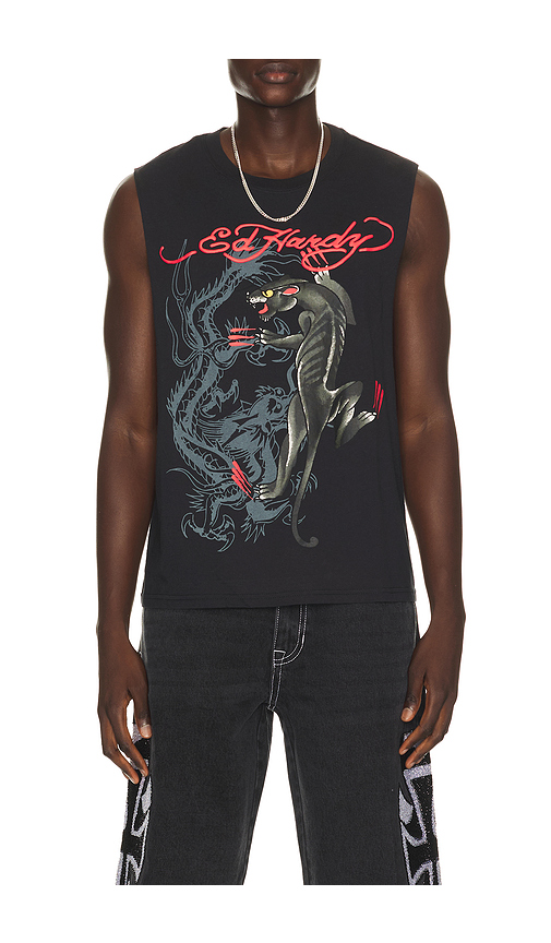 Ed Hardy Panther Rose Cut Off Tee in Black. S. Also in M, L, XL/1X