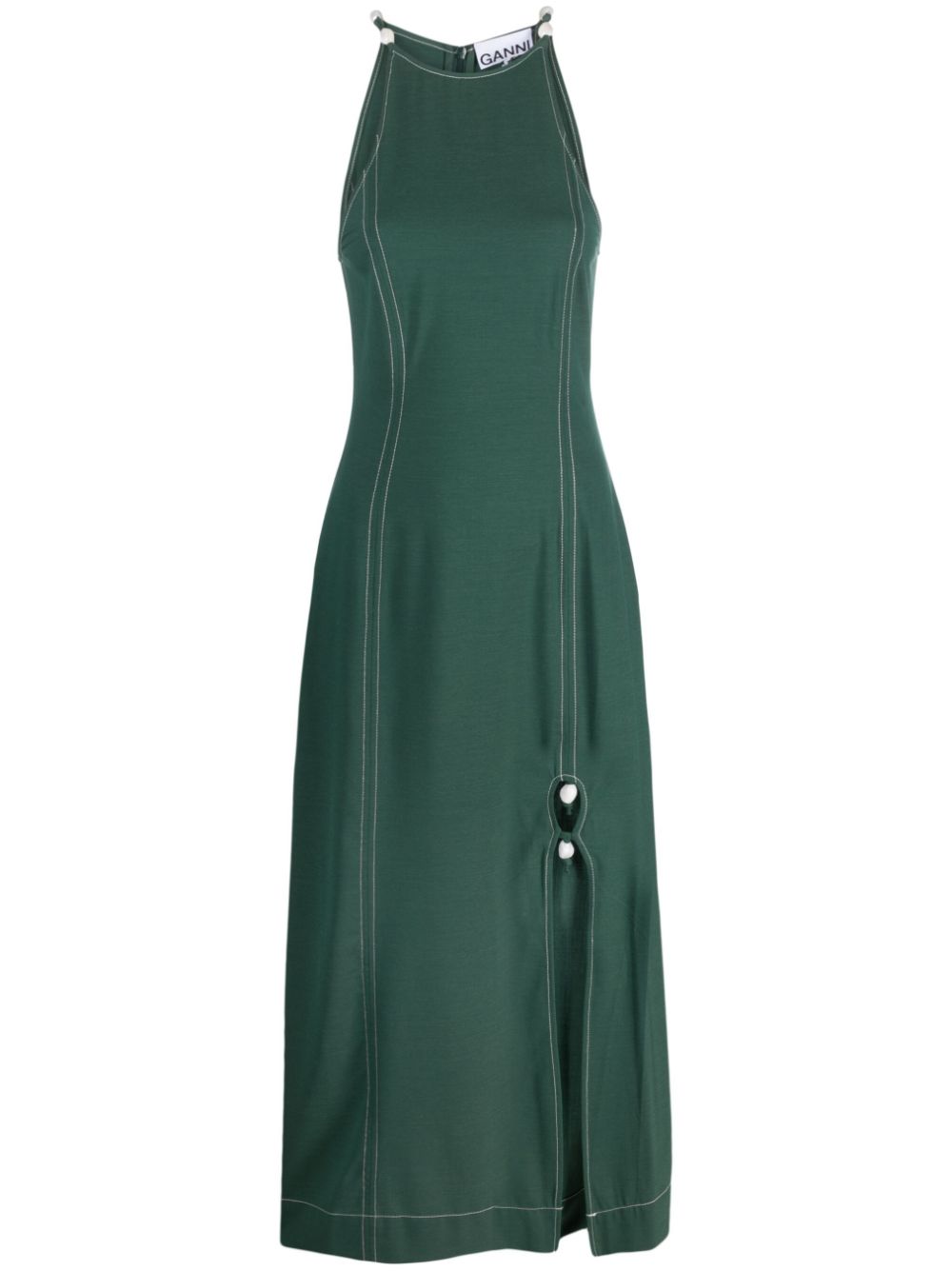 Bead-detail sleeveless midi dress - Green