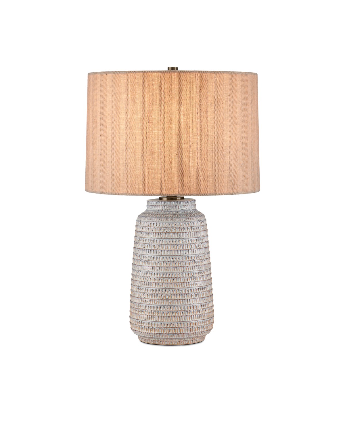 Off-White Light Brown Antique Brass Table Lamp from the Owen Collection