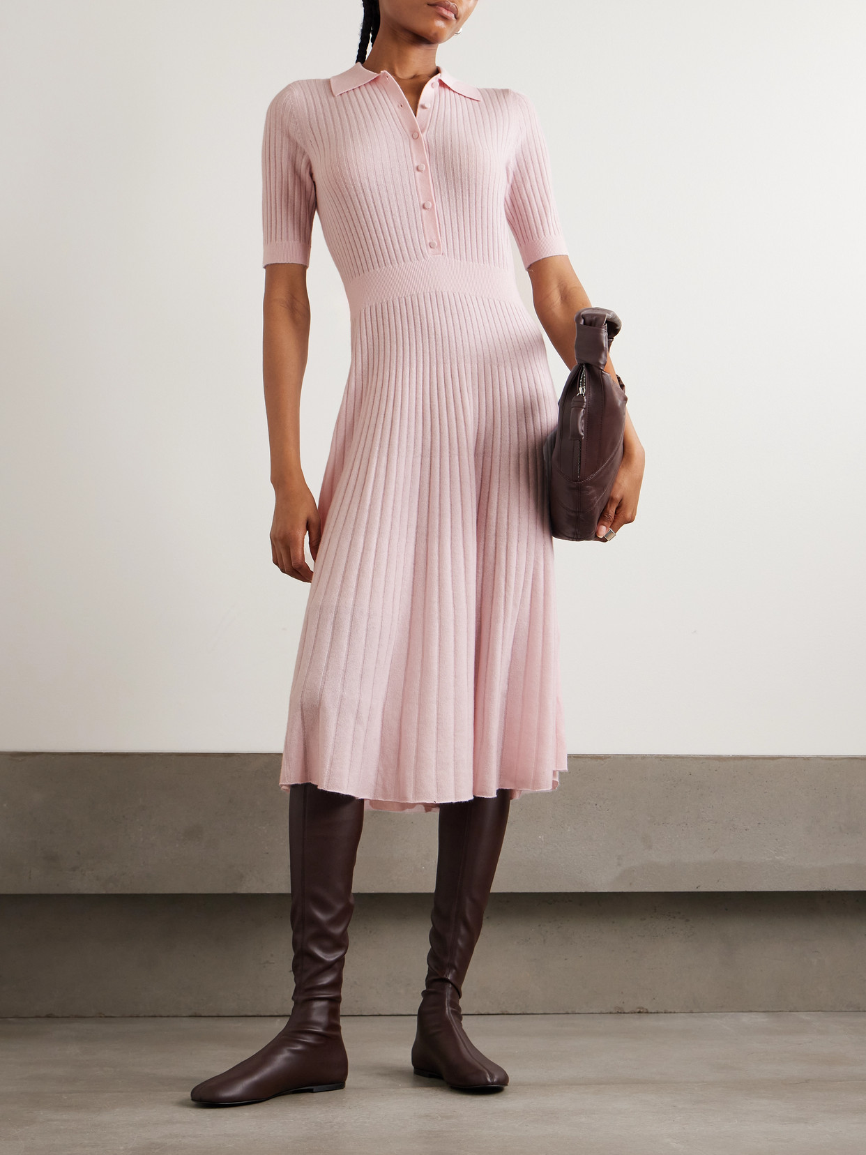 Skylark Ribbed Organic Cashmere Midi Dress - Pink