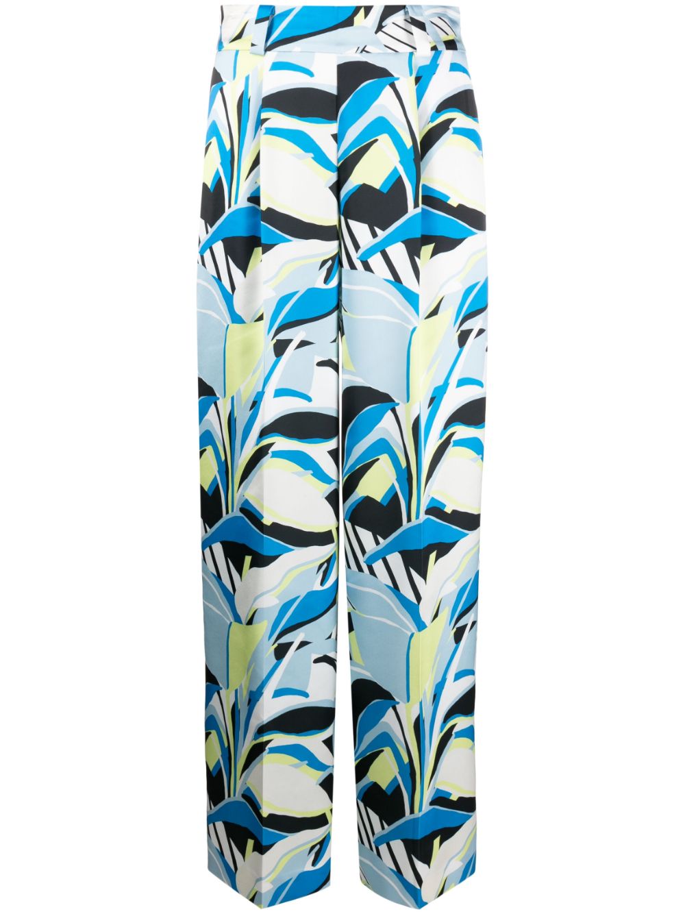Botanical-print straight-leg trousers - Blue