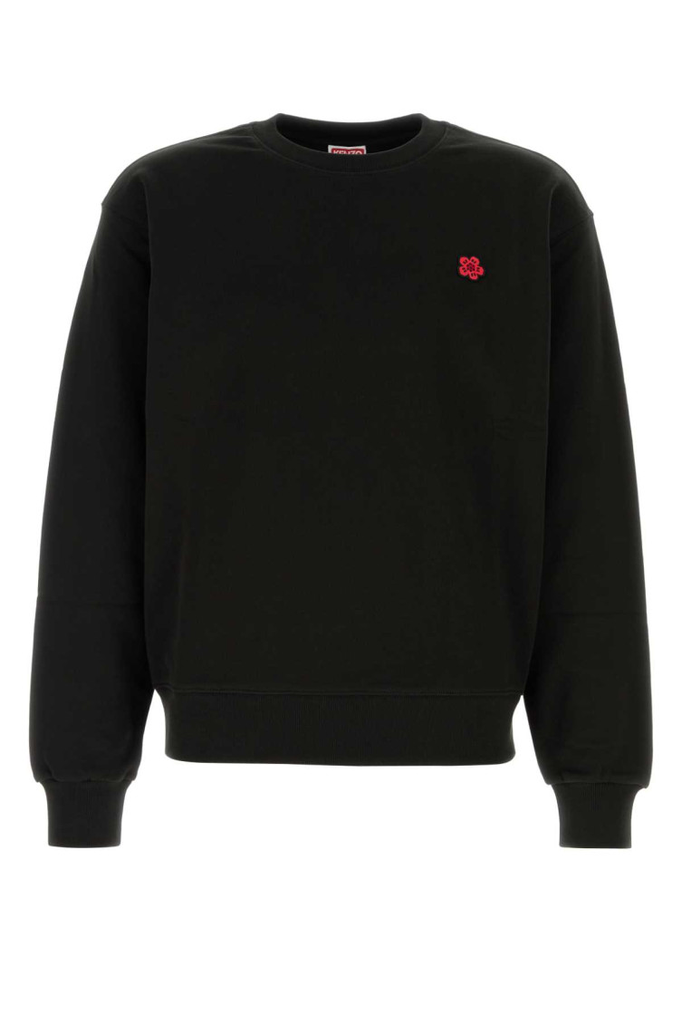 Black Sweater With Boke Flower Patch In Cotton Man