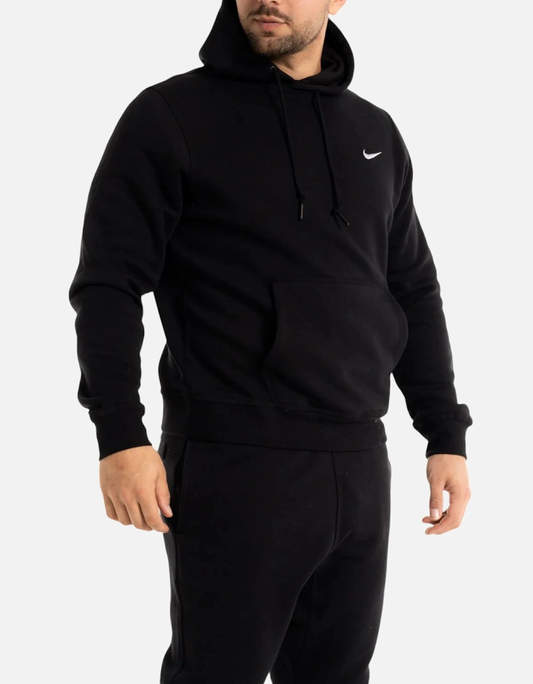 Men's Nike 611457 Mens Fleece Hoodie Swoosh Logo Overhead Hoody Pullover Sweatshirts - Black