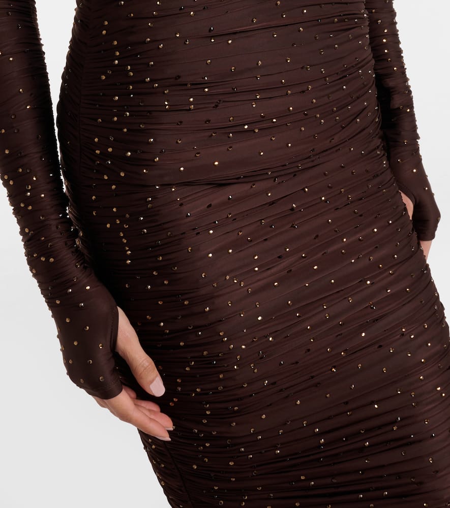 Ruched embellished jersey gown