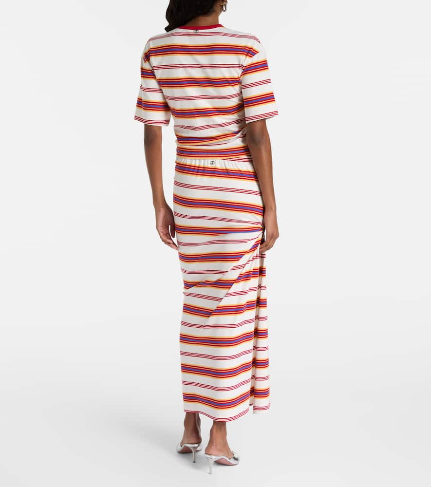 Gathered striped cotton-blend T-shirt