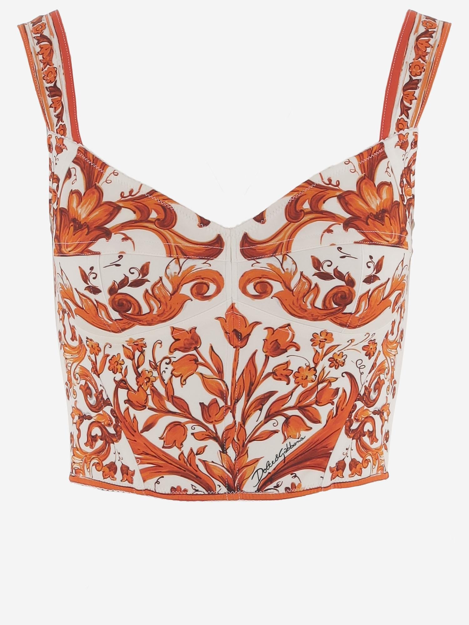 Majolica-Print Silk-Blend Tank Top — Orange