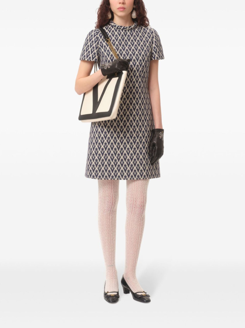 All-over Patterned Short-sleeved Mini Dress