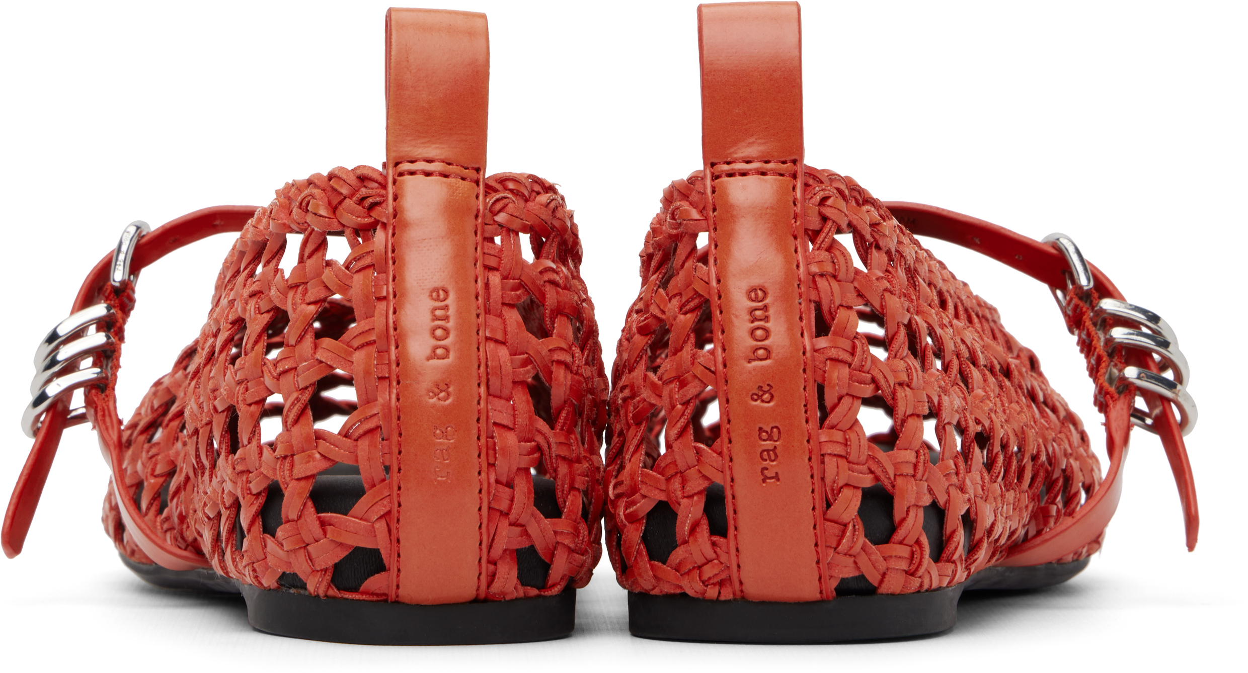 Orange Spire Woven Mary Jane Faux-Leather Flats