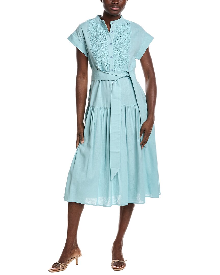 Embroidered Lace Bib Linen-Blend Midi Dress