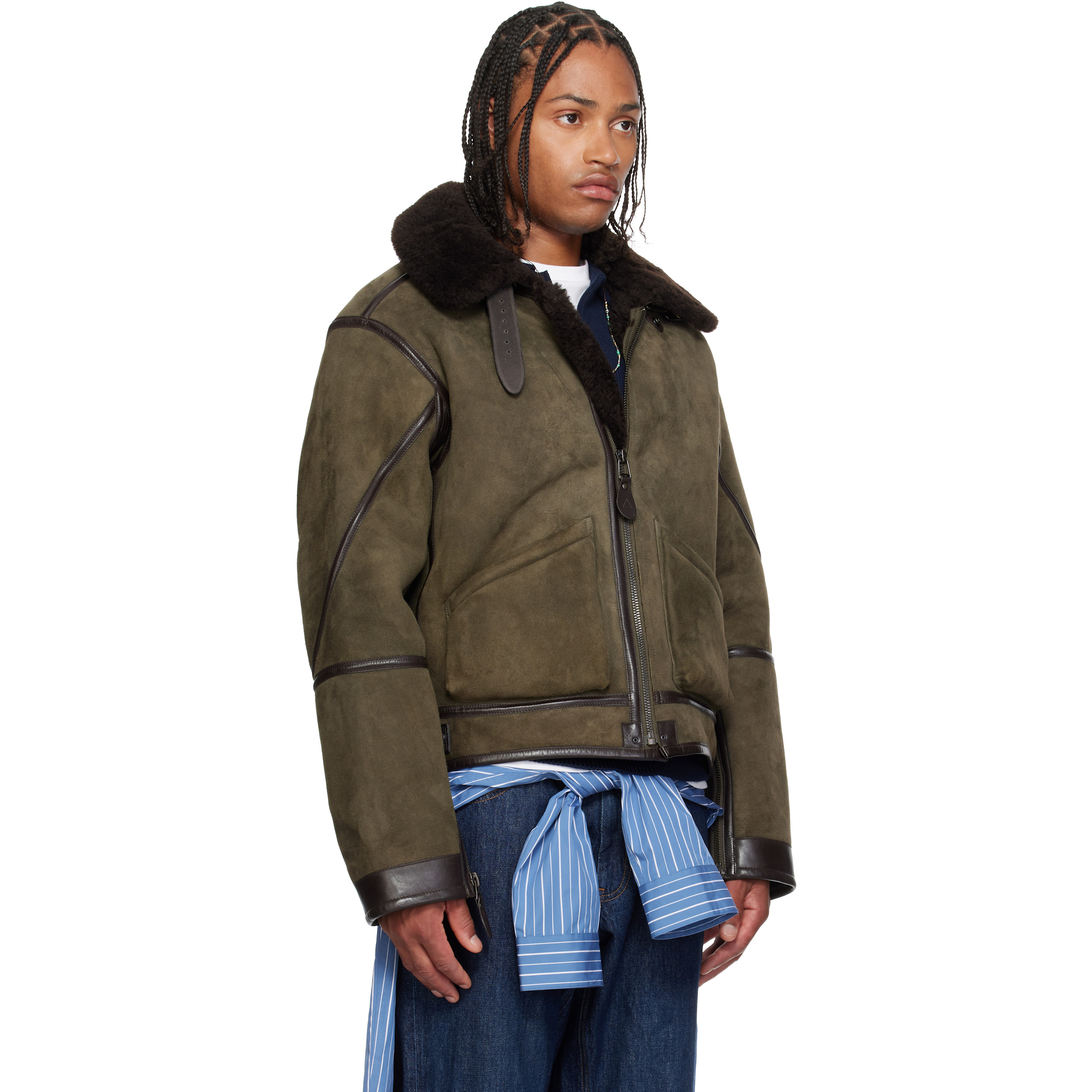Khaki Shearling Flight Jacket