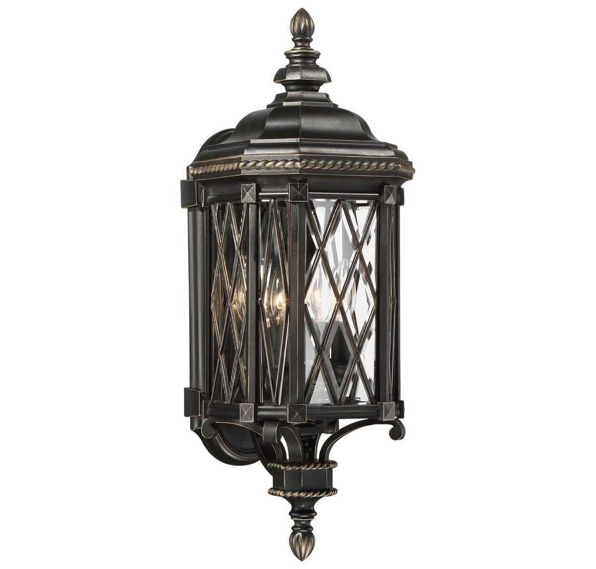 Bexley Manor 4-Light 25" Outdoor Wall Light in Black with Gold Highlight