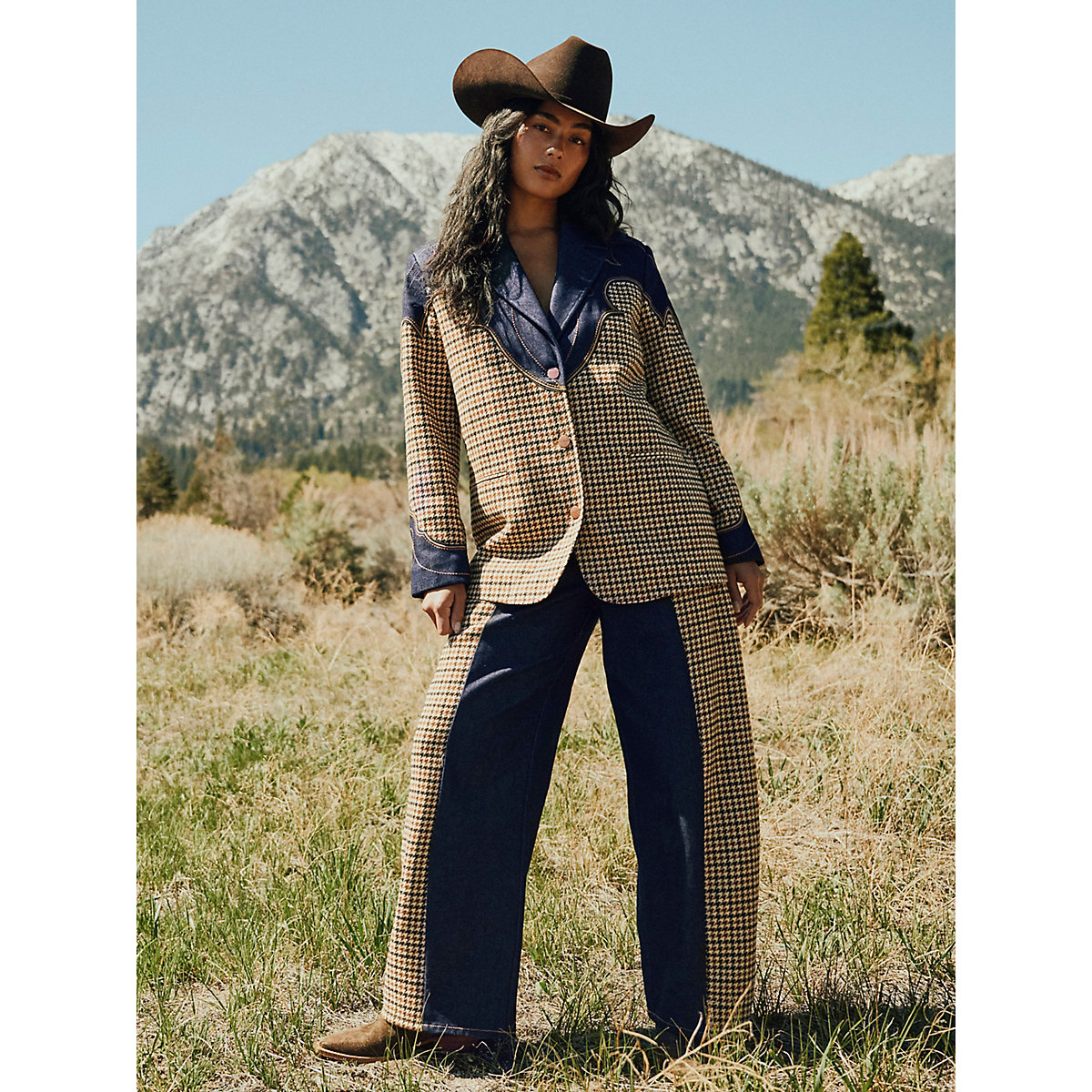 Women's Houndstooth Cowboy Barrel Jean in Rinse