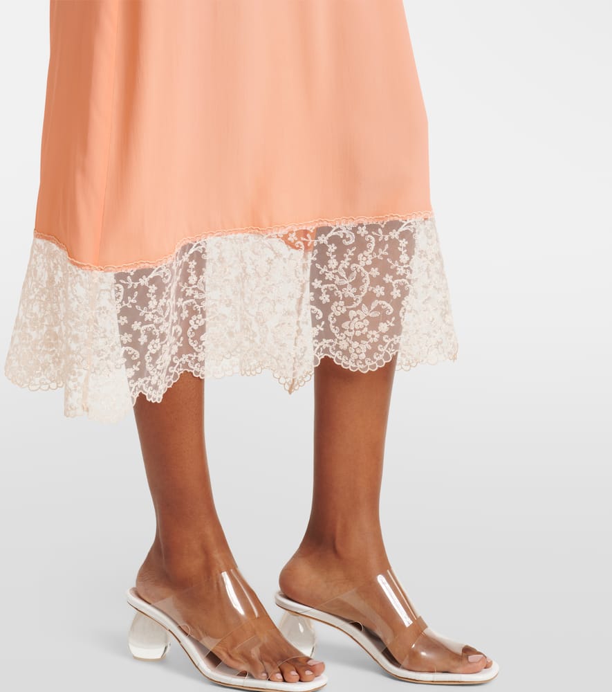 Lace-trimmed crêpe de chine slip dress