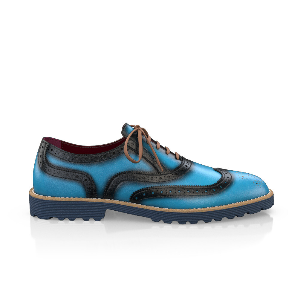 Custom Men's Luxury Oxford Dress Sneakers Handmade in Italy - Teal Blue Premium Leather - Brogues, Laces - GIROTTI