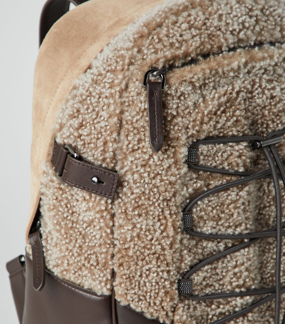Curly Shearling and Leather Backpack