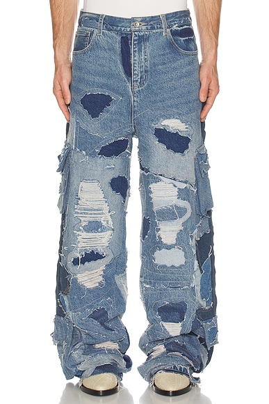 Who Decides War by Ev Bravado Unearthed Denim Cargo Pants in Denim - Blue. 32 also
