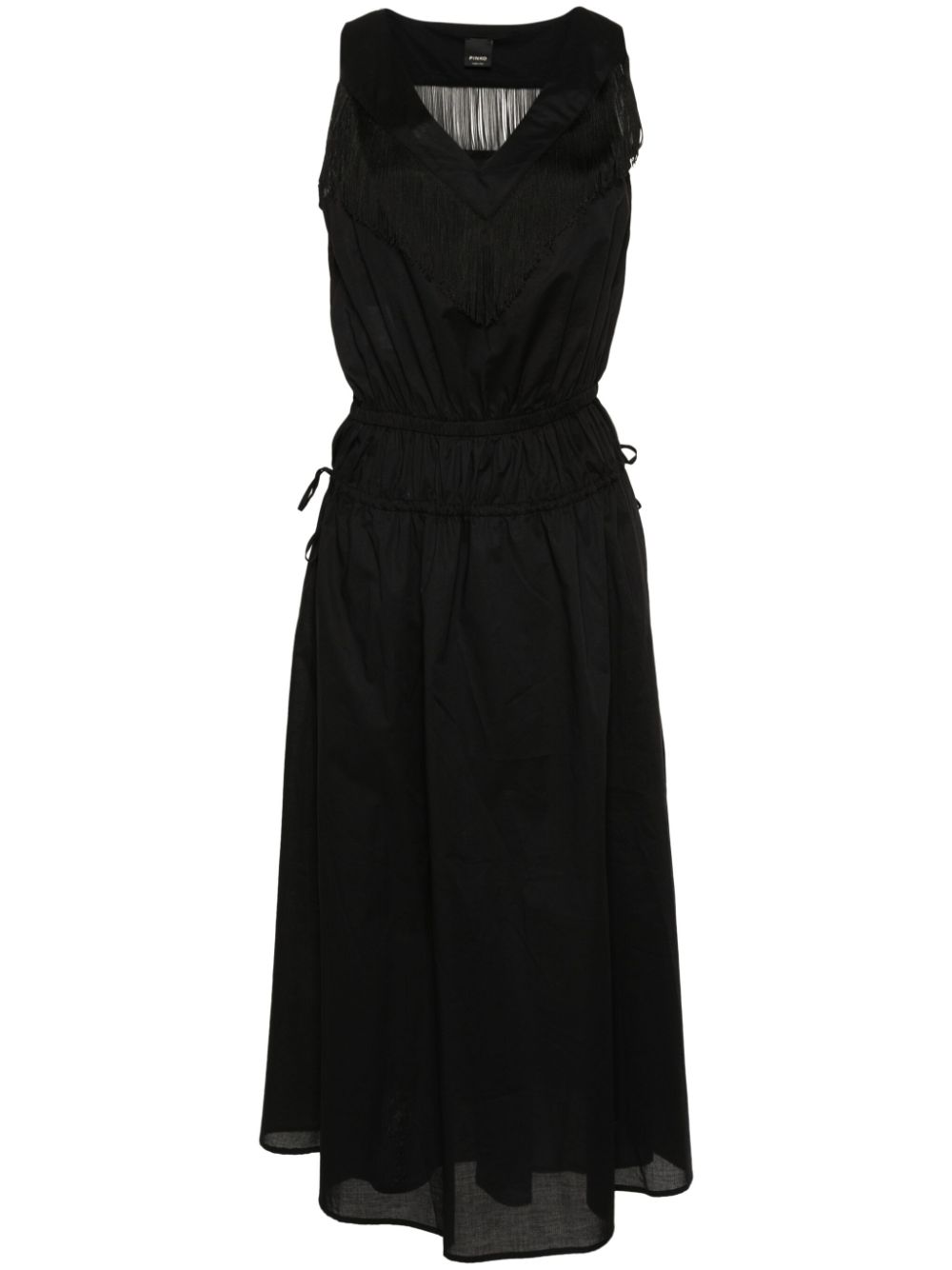 Fringe-detail cotton midi dress - Black