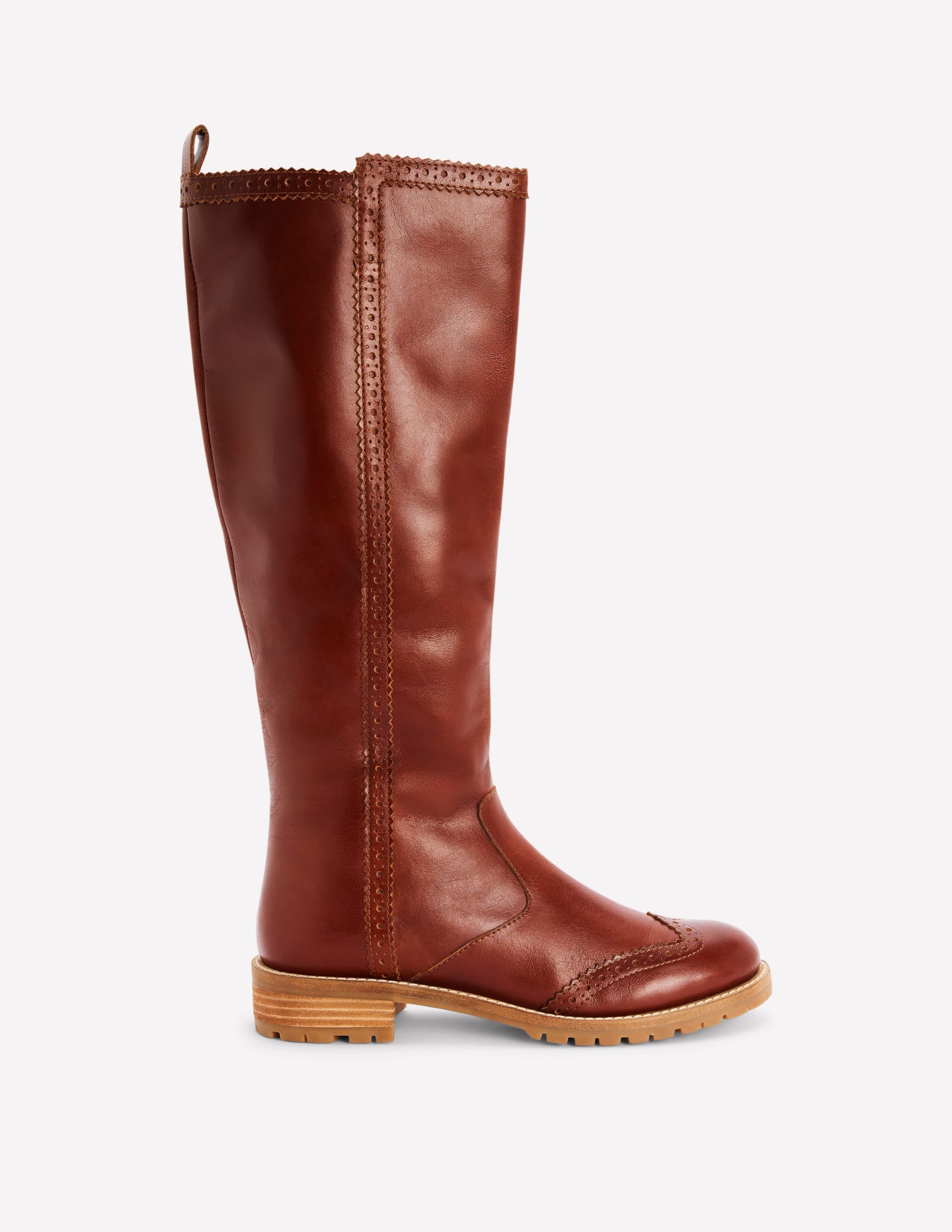 Brogue Detail Knee Boots Tan