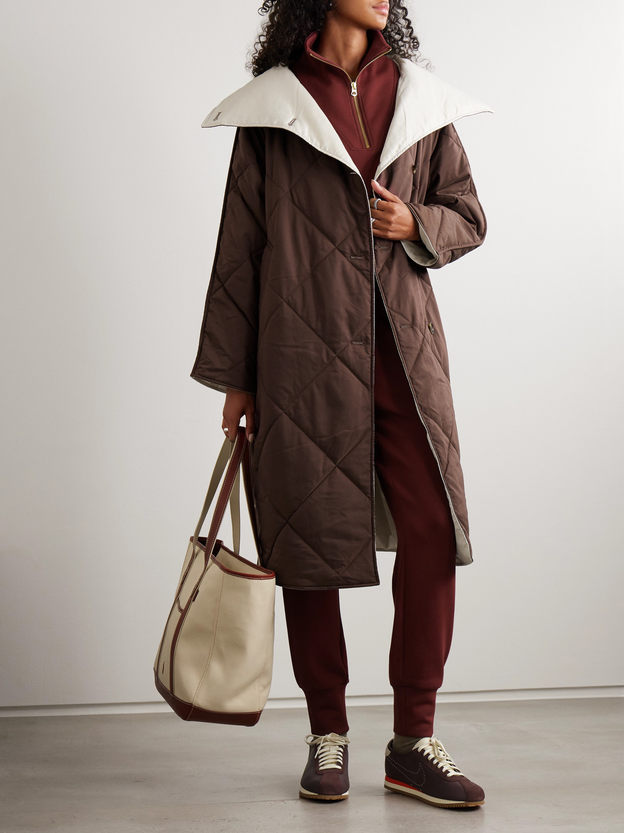 Annalise Reversible Quilted Lyocell-blend Coat - Burgundy