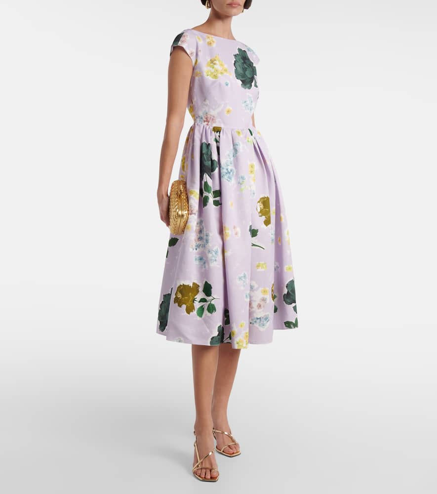 Floral cotton-blend faille midi dress