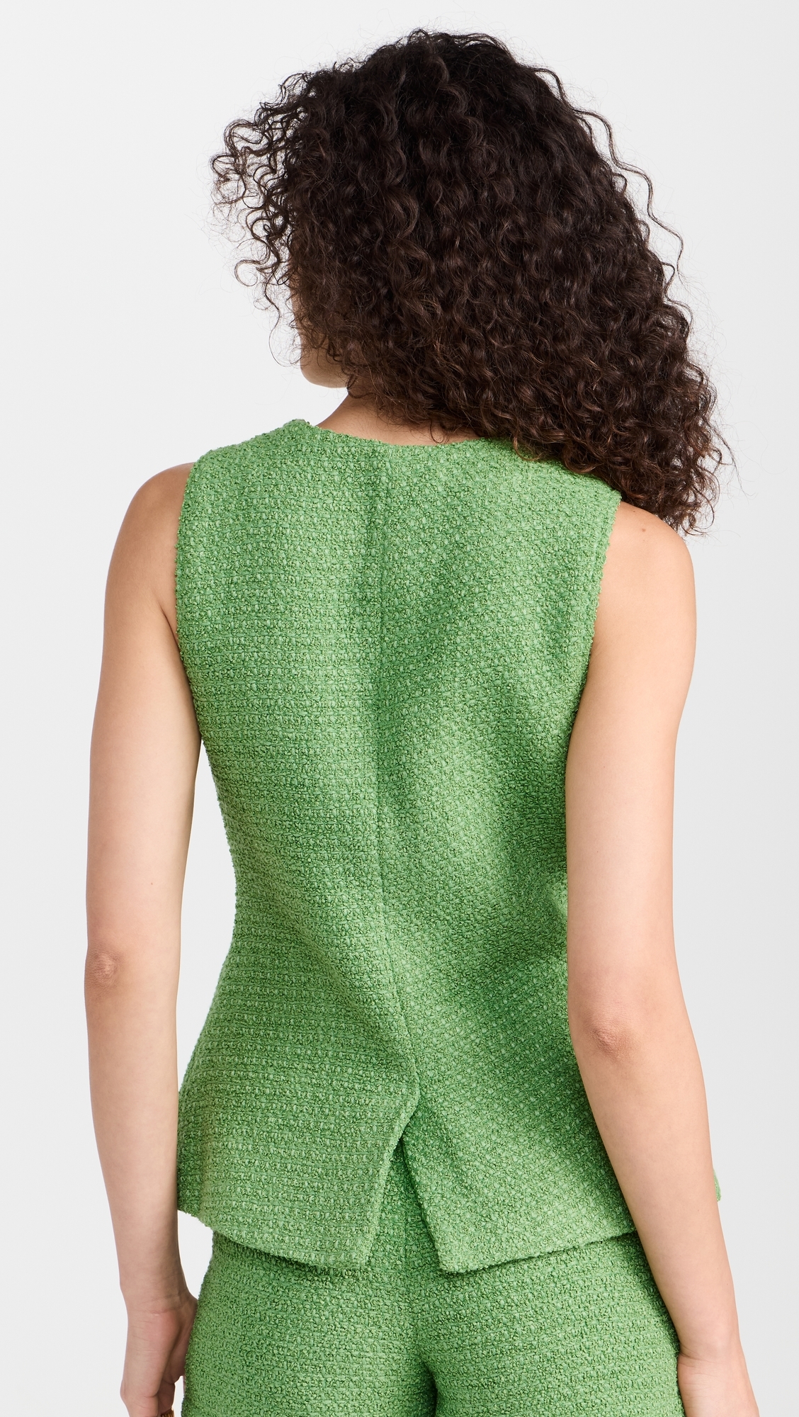 Tweed Buttoned Long Split Top Green