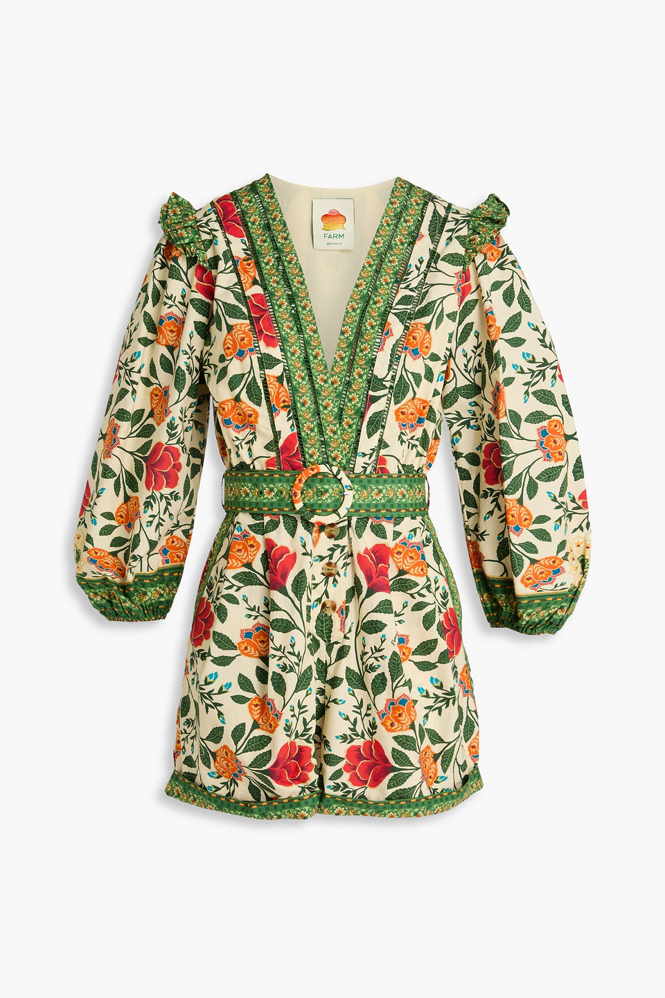 Ruffled floral-print cotton playsuit - Neutral - XL