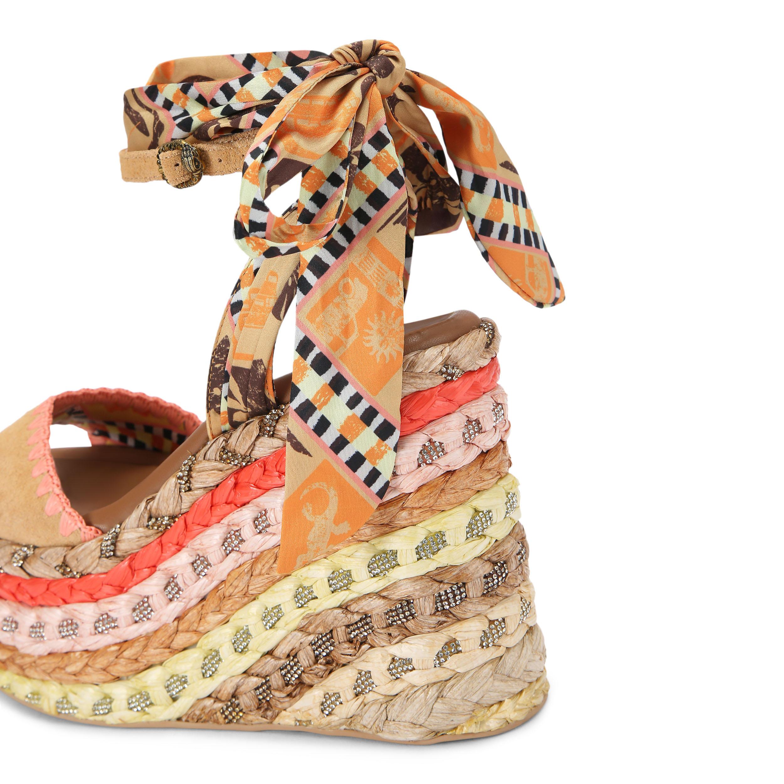 Kurt Geiger London Womens Suede Chelsea Scarf Wedge Heels - Mustard