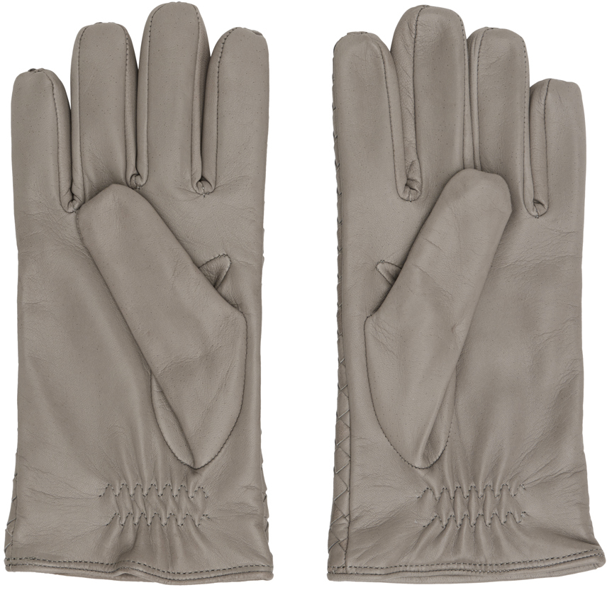 Bottega Veneta Gray Intrecciato Leather Gloves