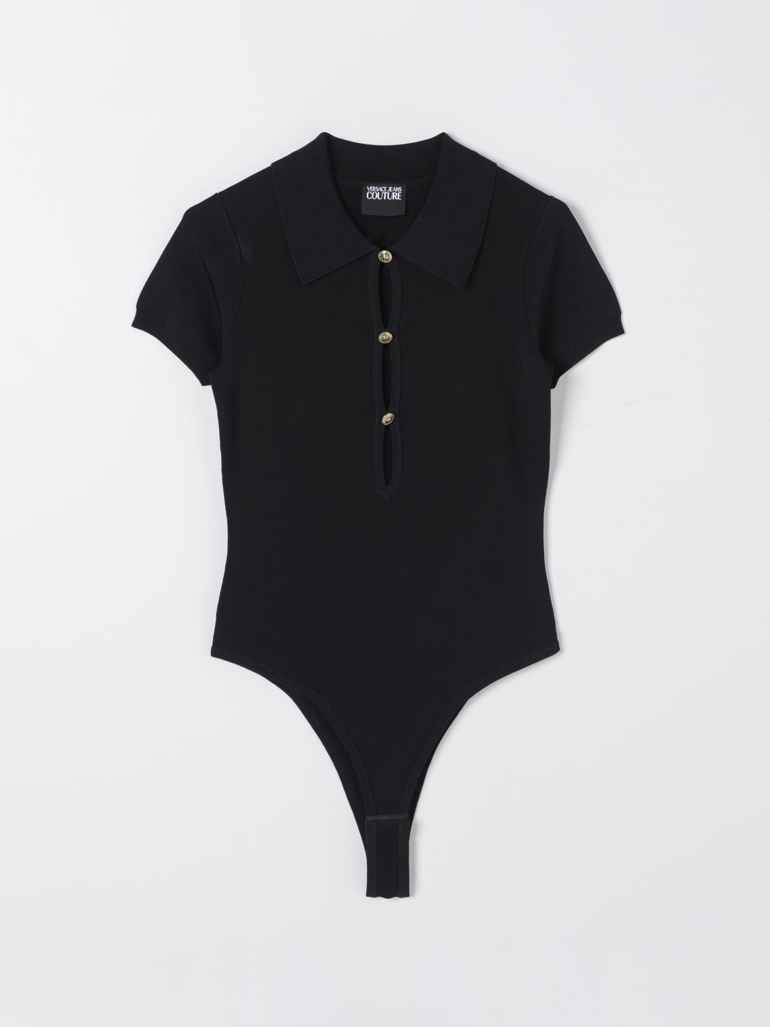 Polo-collar knitted bodysuit - Black