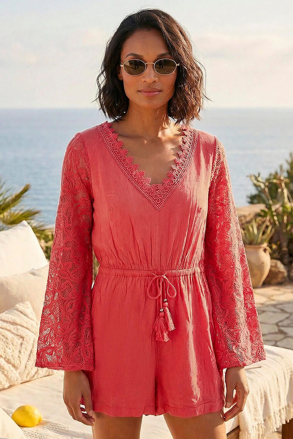 Dusk Women's Crochet Sleeve Playsuit in Cora
