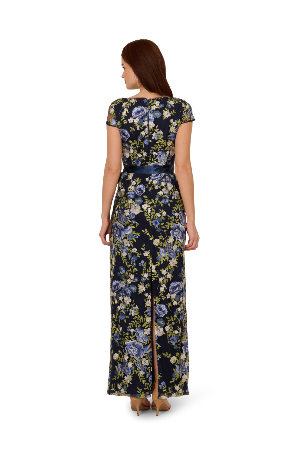 Adrianna Papell Womens Cascading Floral Column Gown - Blue