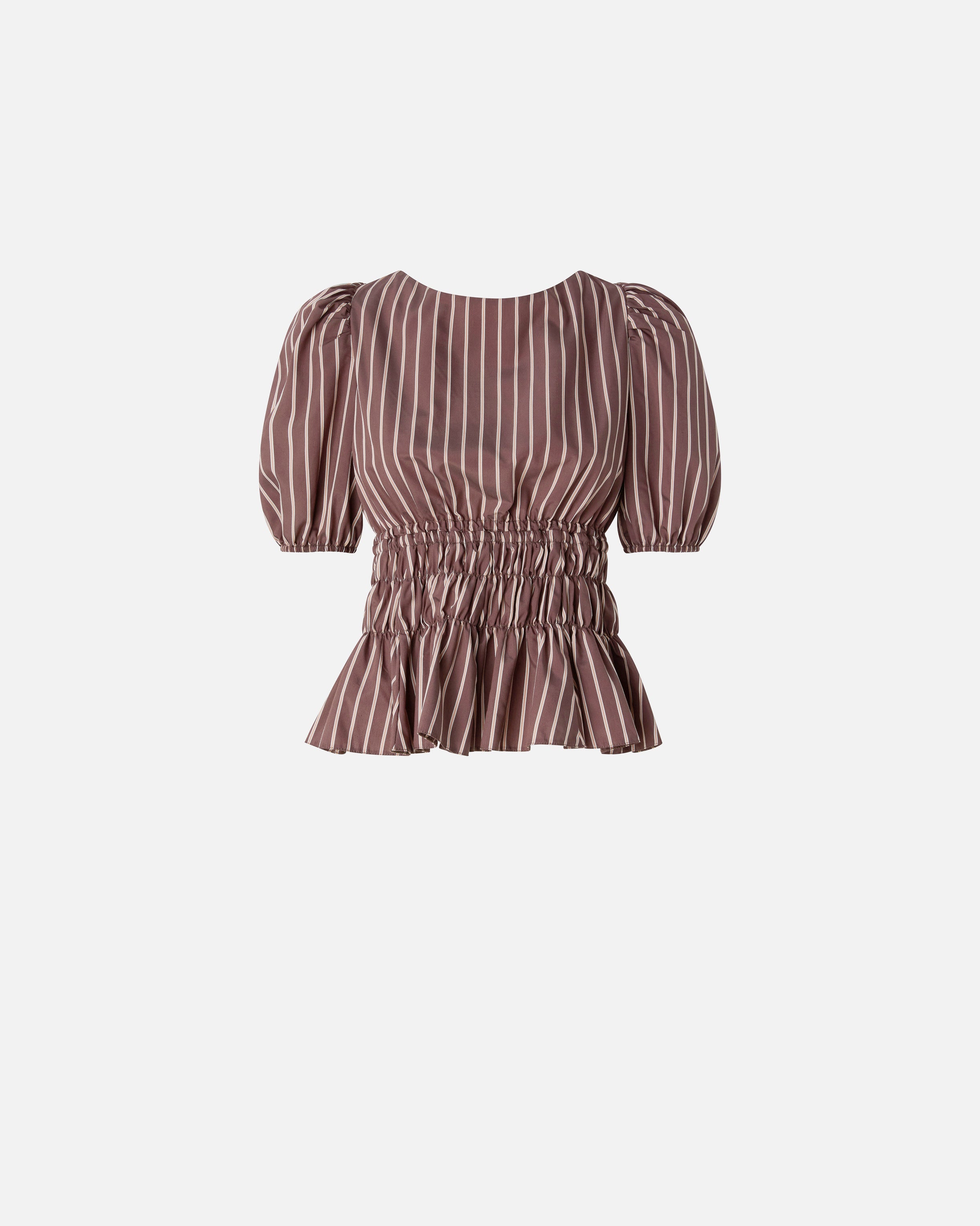 Striped-pattern Ruched Blouse