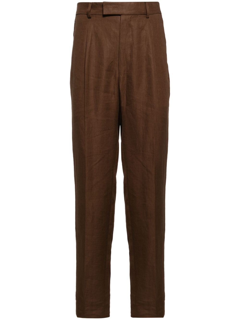 Pleated slim-fit trousers - Brown
