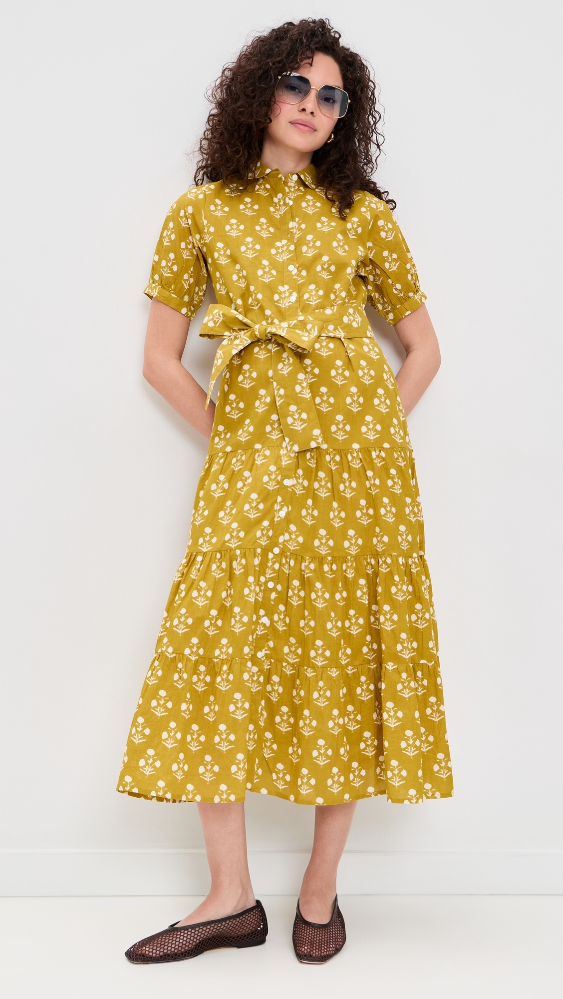 Short Sleeve Shirt Dress Chartreuse Daffodil